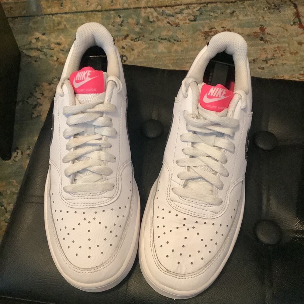 Nike Court Vision Low Multi Swoosh White and Pink WMNS 8.5 Good Shape